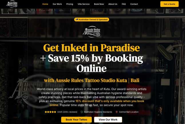 Aussie Rules Tattoo Bali Website
